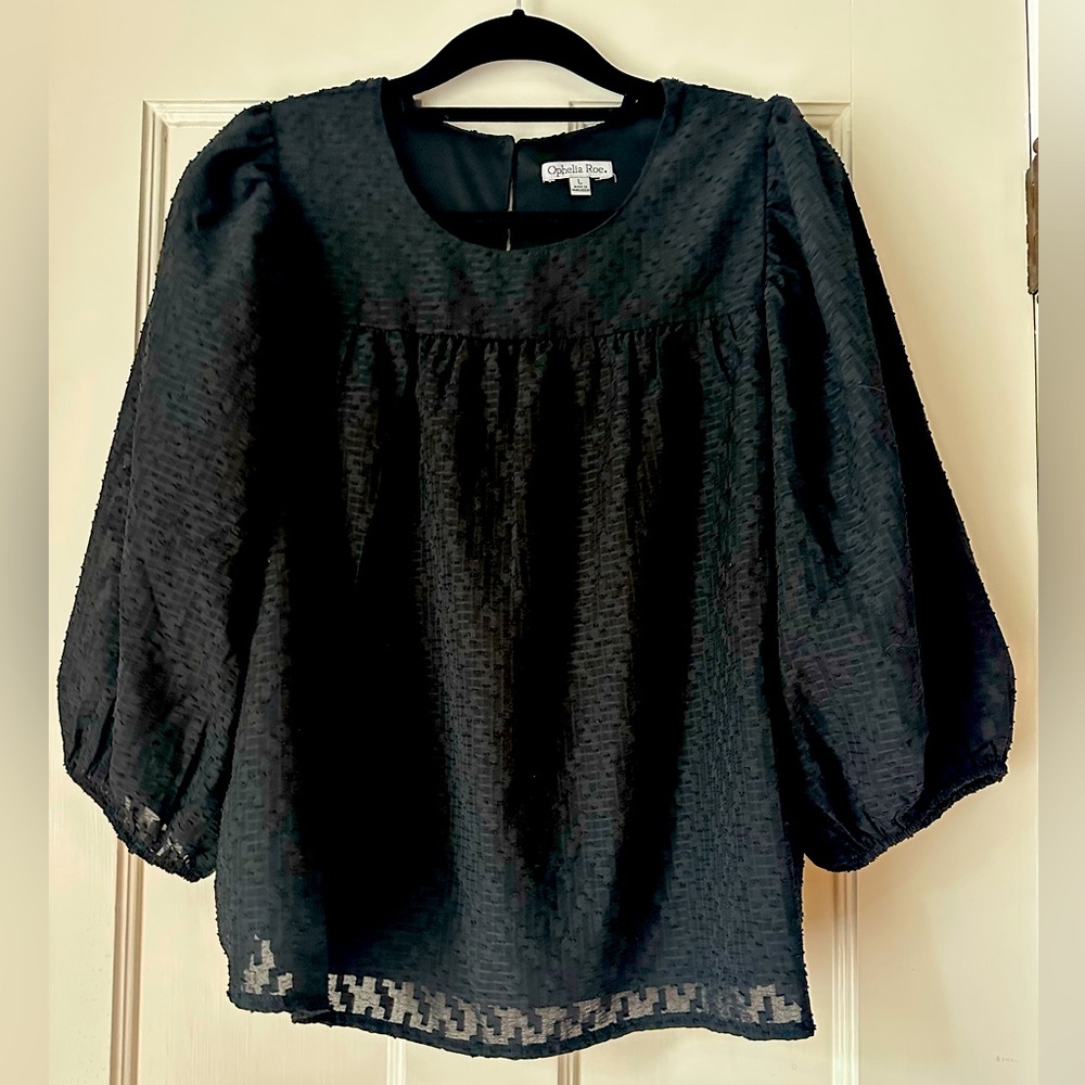 Ophelia Roe black 3/4 sleeve black lined blouse sz L